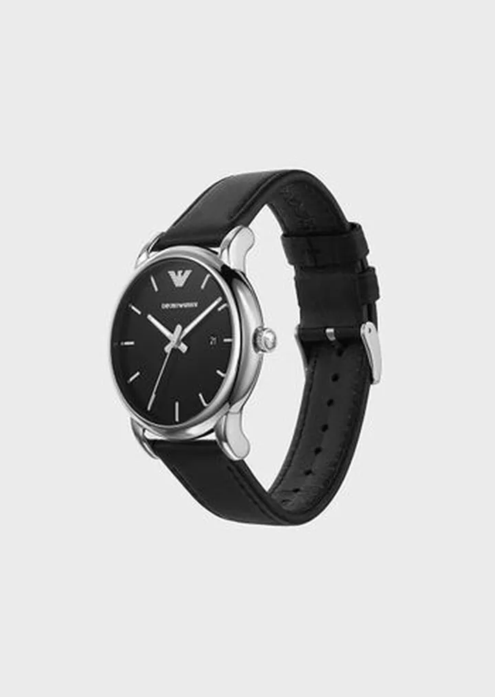 Three-Hand Black Leather Watch