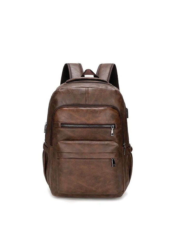 PU leather men's multifunctional backpack