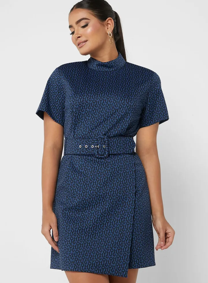 High Neck Belted Dress