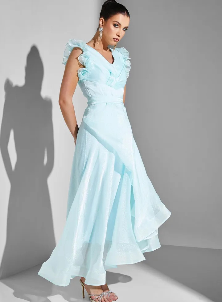 Ruffle Sleeve Twist Front Dress
