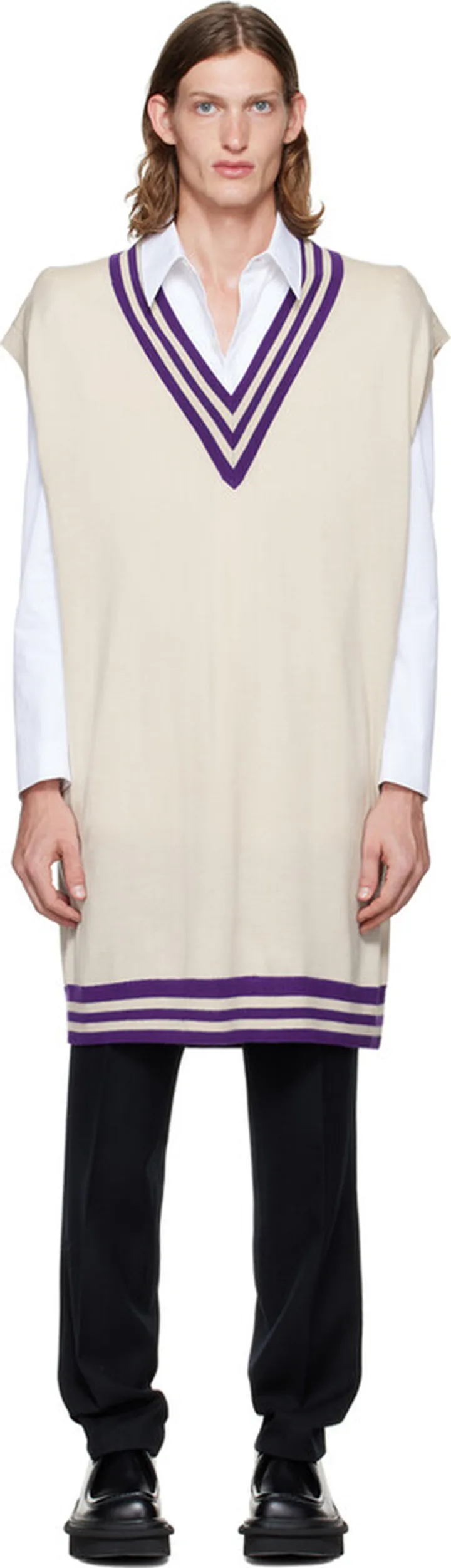 Dries Van Noten White Stripe Sweater Vest