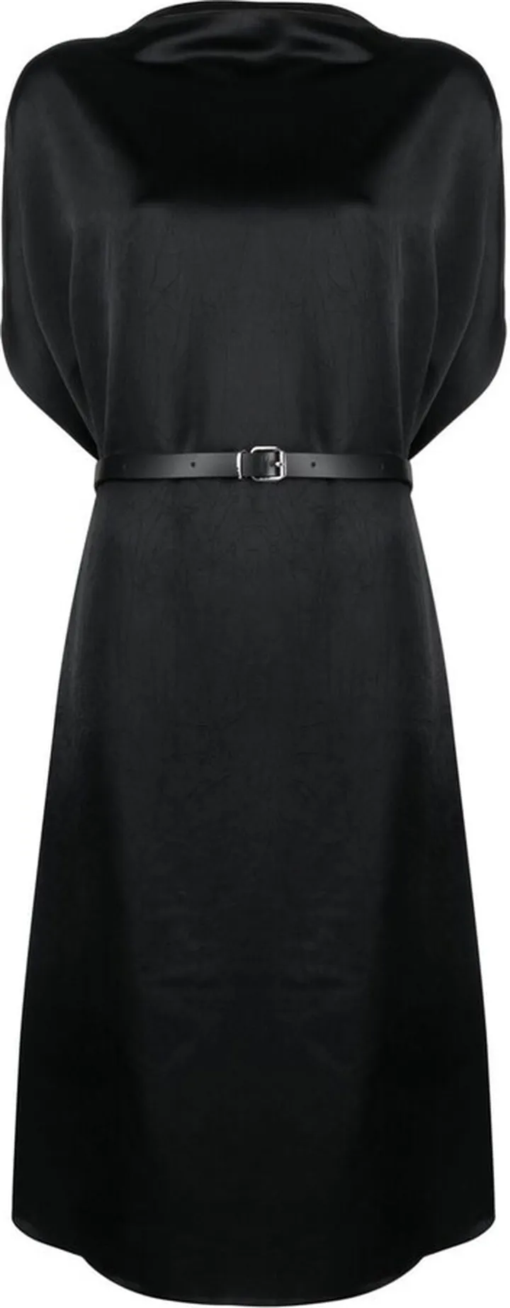 Belted Draped Satin Midi Dress