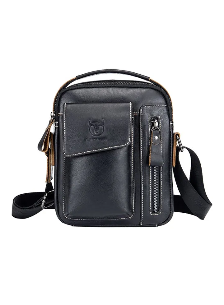 Leather Zipper Crossbody Bag Black