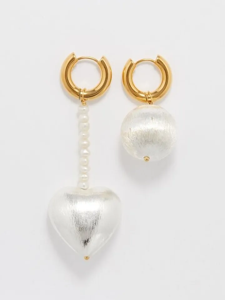 Mismatched Heart & Ball Gold-plated Hoop Earrings
