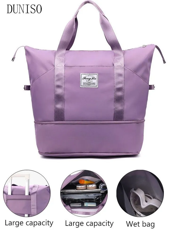 Sports Gym Bag with Wet Pocket & Shoes Compartment, Weekender Overnight Bag for Travel Gym Yoga Travel Duffel Bag for Men and Women Lightweight
