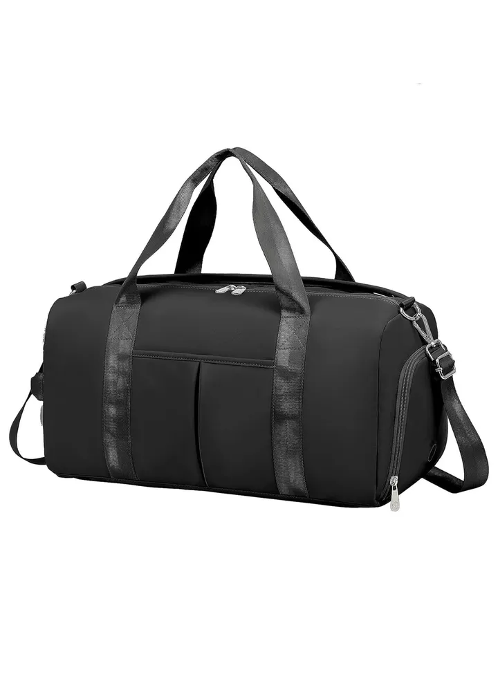 Women's Men's Gym Bag Waterproof Sports Duffel Bag with Wet Bag and Shoe Compartment Travel Duffel Bag Weekend Overnight Bag Hospital Bag Travel Bag Carry-On Bag Swim Bag Beach Bag (Black)