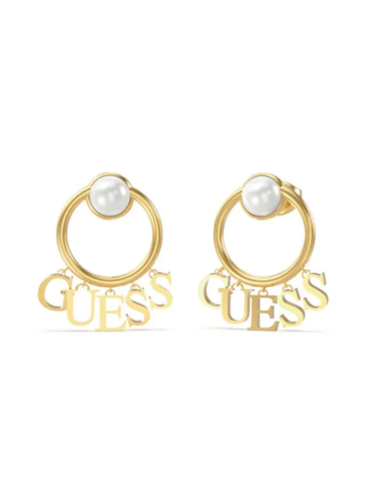 Logo with White Beads Earring