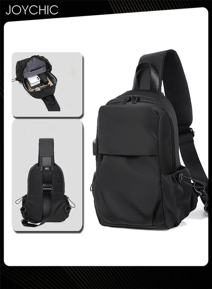 Men's Chest Bag Casual Cross-body Bag Outdoor Sports Travel Chest Bag Business Waterproof Daypack Black