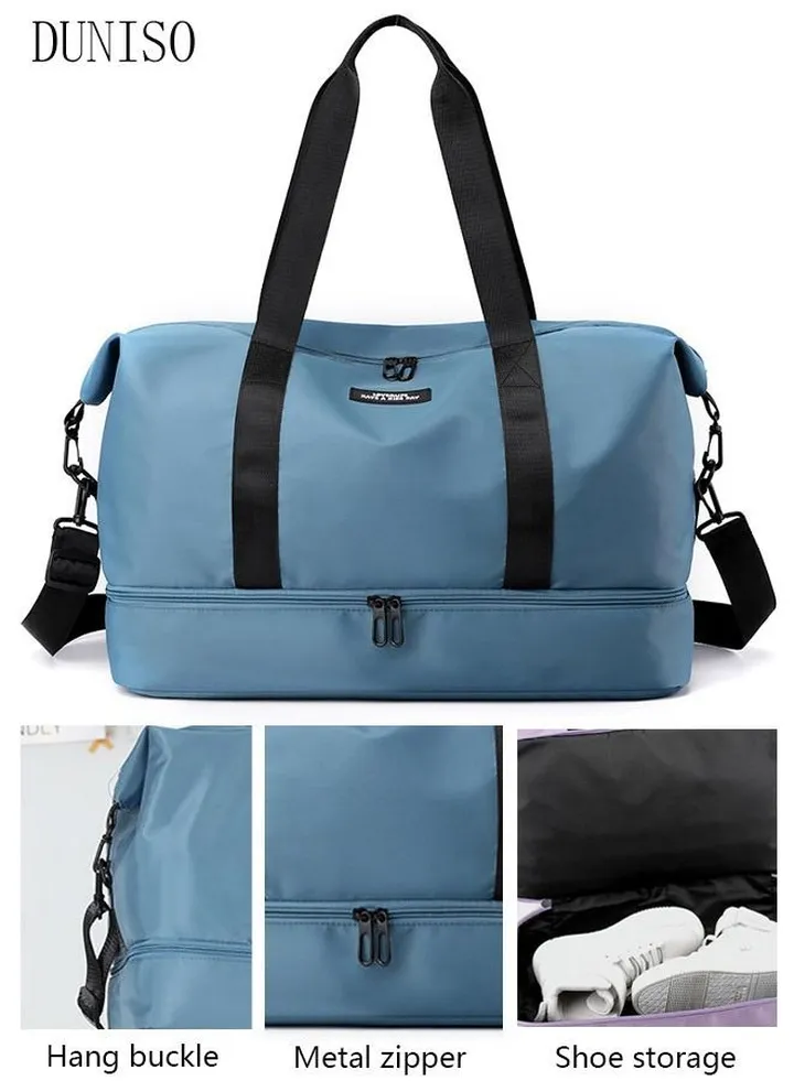 Sports Gym Bag with Wet Pocket & Shoes Compartment, Weekender Overnight Bag for Travel Gym Yoga Travel Duffel Bag for Men and Women Lightweight