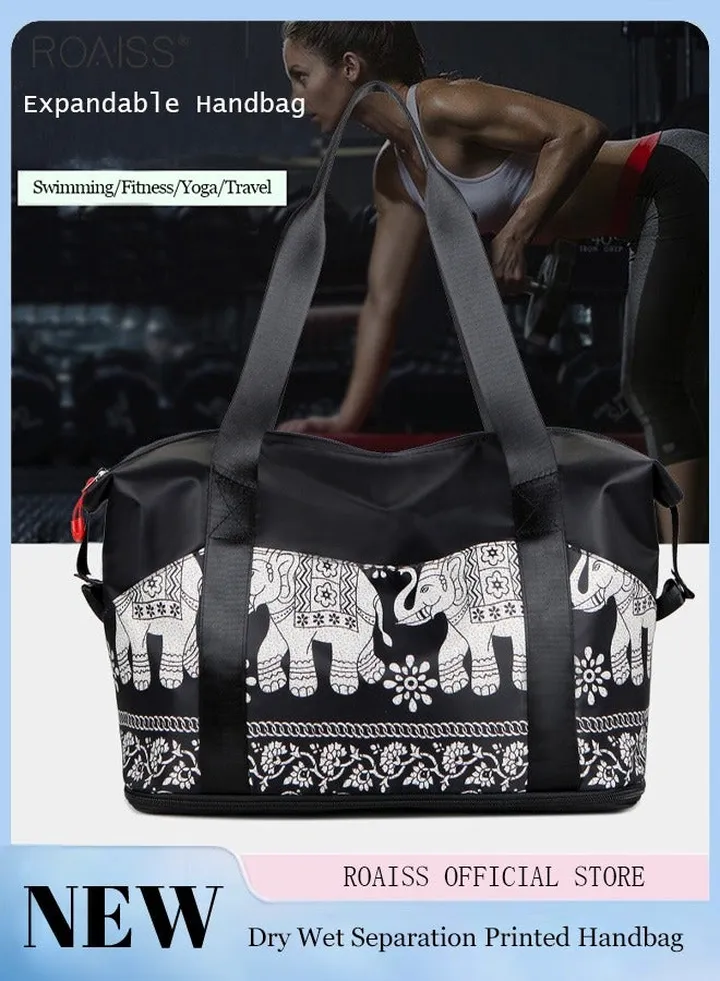 Printed Waterproof Travel Fitness Bag Expandable Design Dry And Wet Separation Yoga Bag Large Capacity Business Travel Swimming Bag