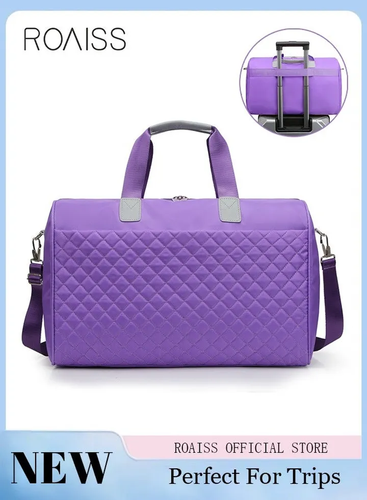 Quilted Travel Duffel Bag Large Capacity Lightweight Waterproof Oxford Fabric Multipurpose Shoulder Luggage Bag for Fitness Sports Training Trip for Women