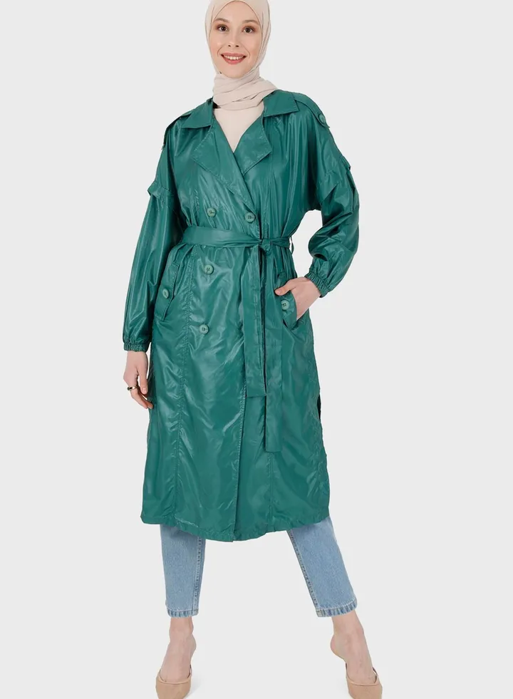 Belted Pocket Detail Coat