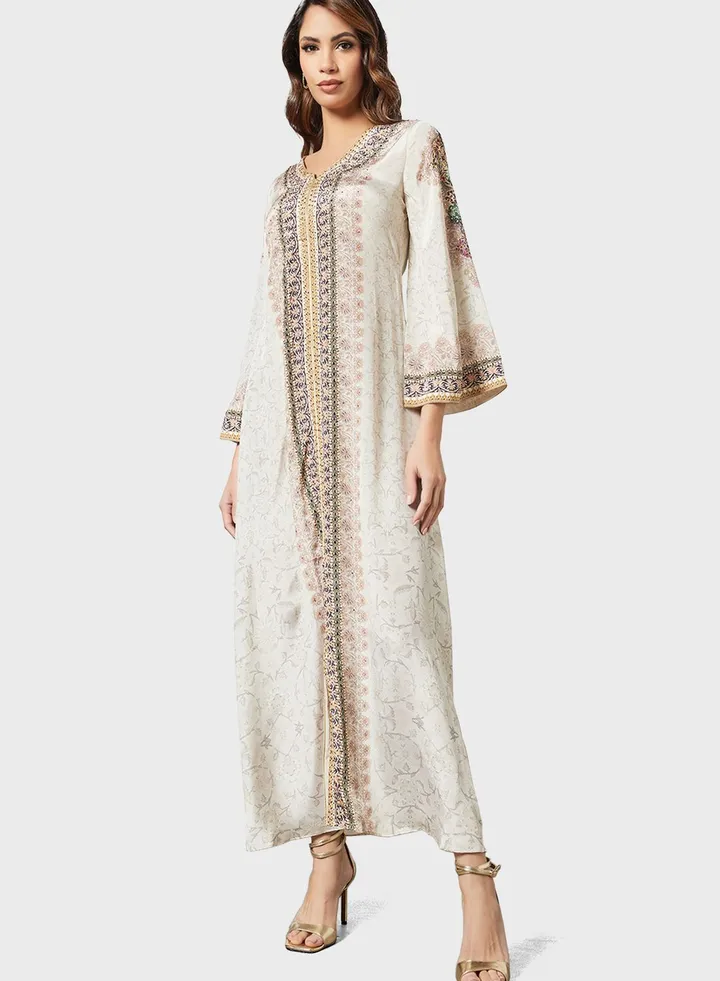 Embellished Detail Printed Kaftan