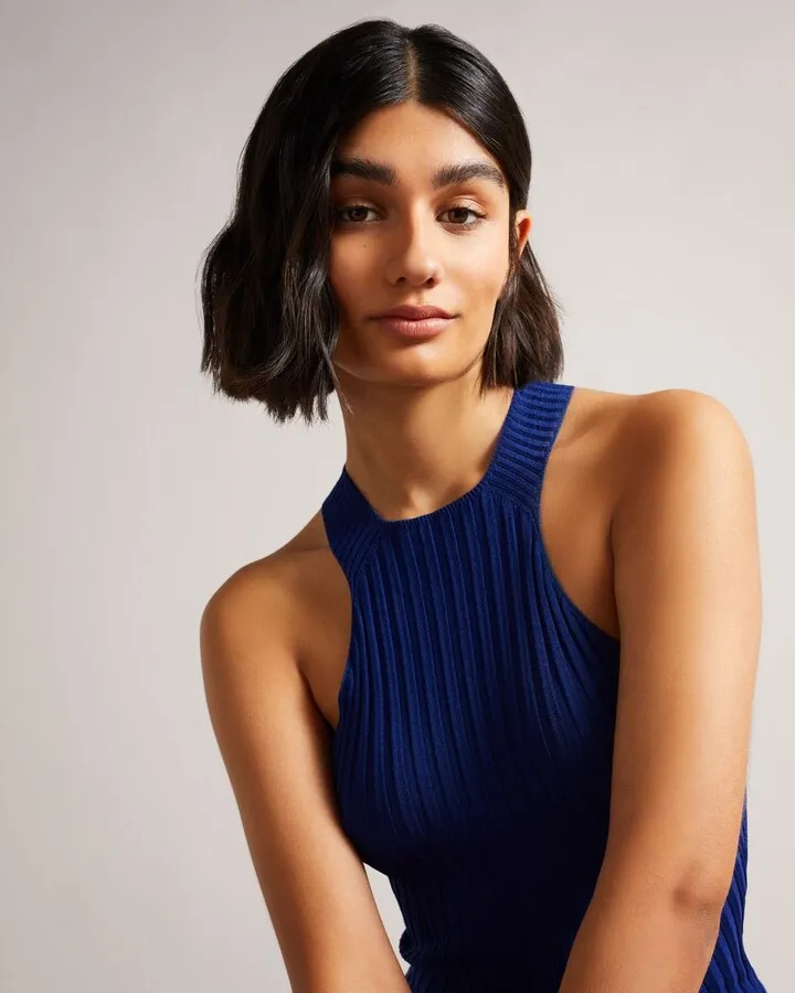 Knitted Halterneck Top in Dark Blue