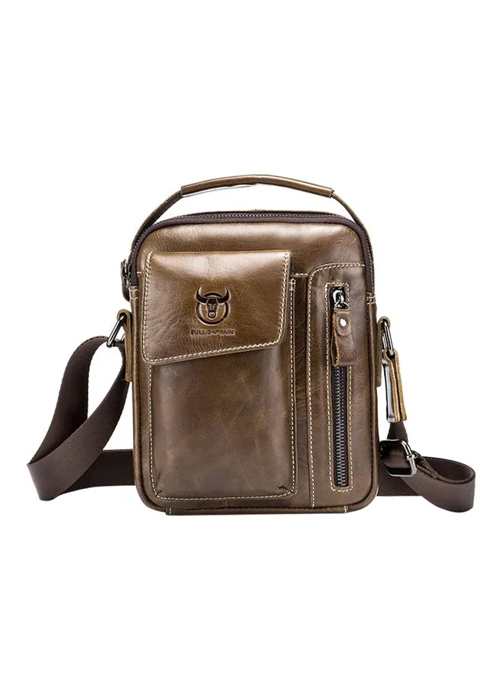 Leather Zipper Crossbody Bag Brown