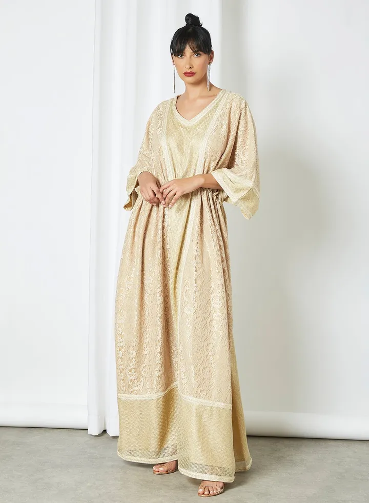 Paisley Lace Kaftan Gold