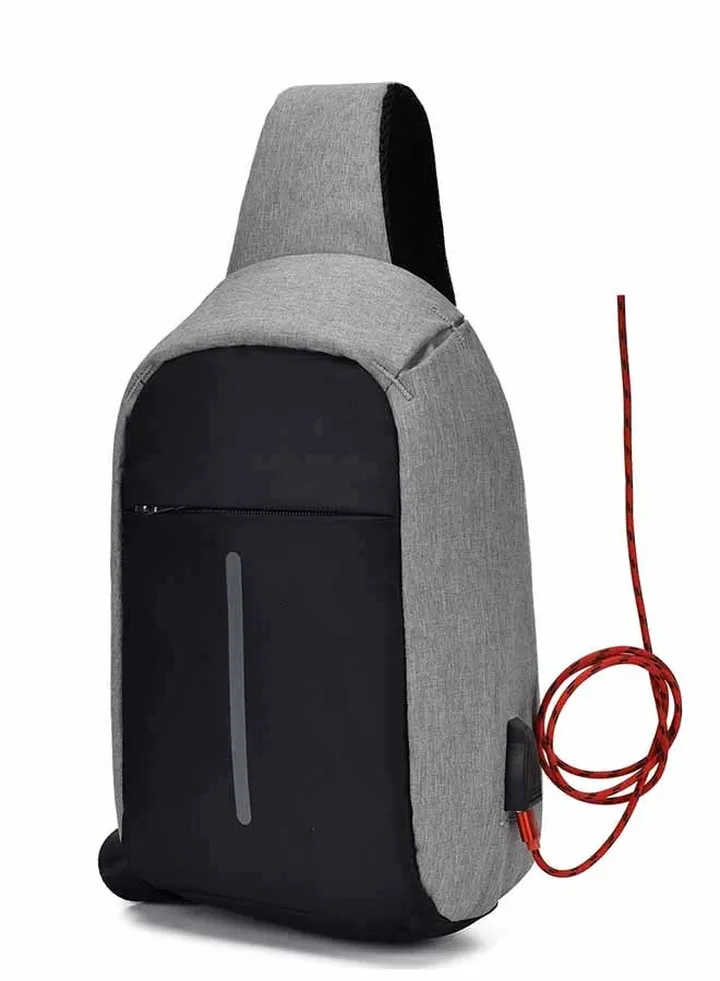 Canvas Bag Pack With USB Port Grey/Black 