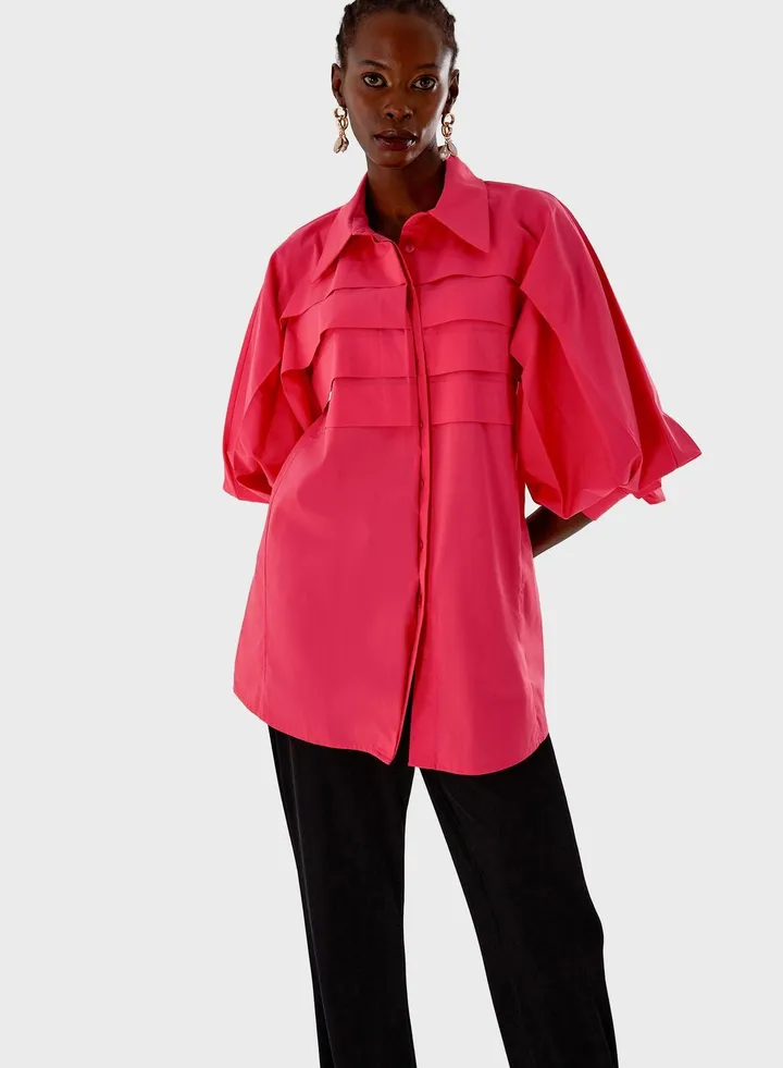 Balloon Sleeve Pleated Shirt