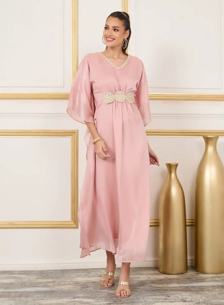 Embroidered Lace Detail Organza Kaftan