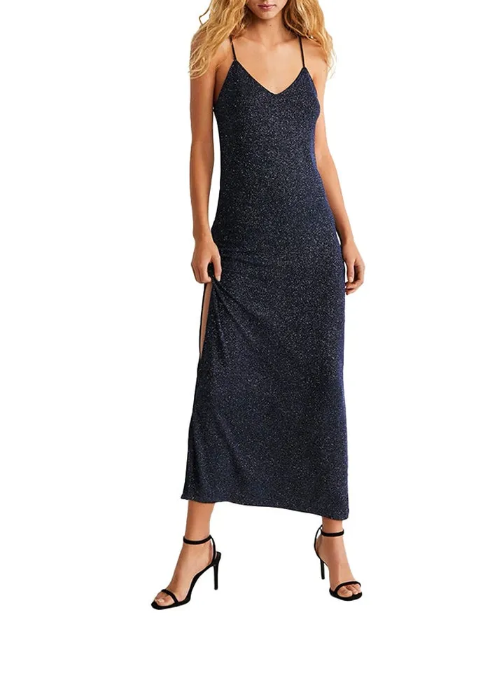 Glitter Detail Sleeveless Dress Blue