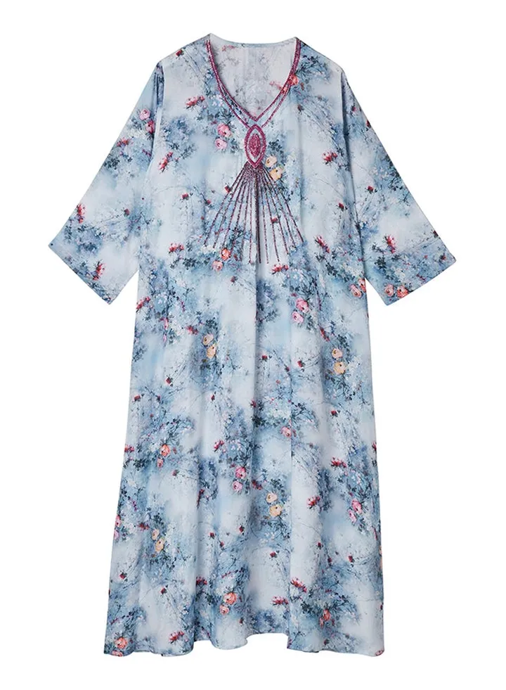 Cotton Prented Kaftan Dress blue