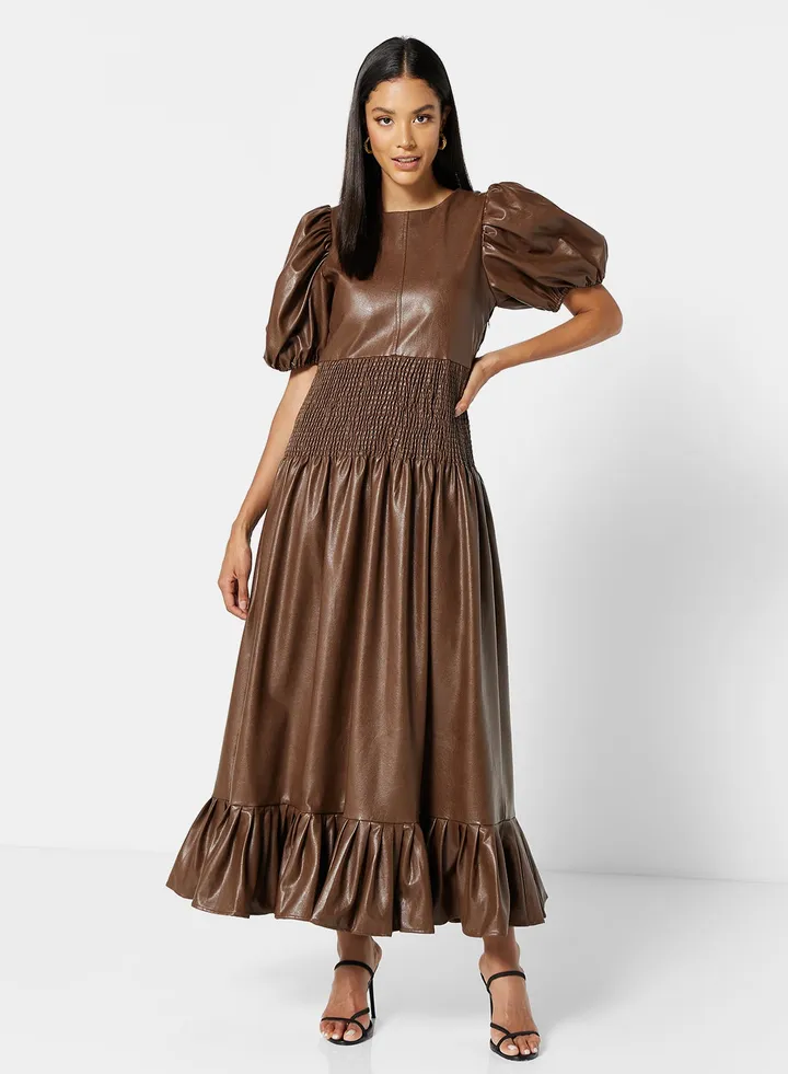 Faux Leather Dress Brown