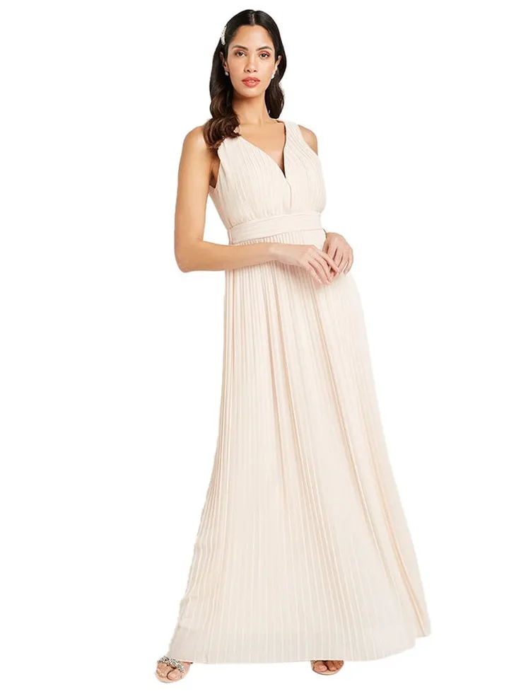 Veena Pleated Dress Nude