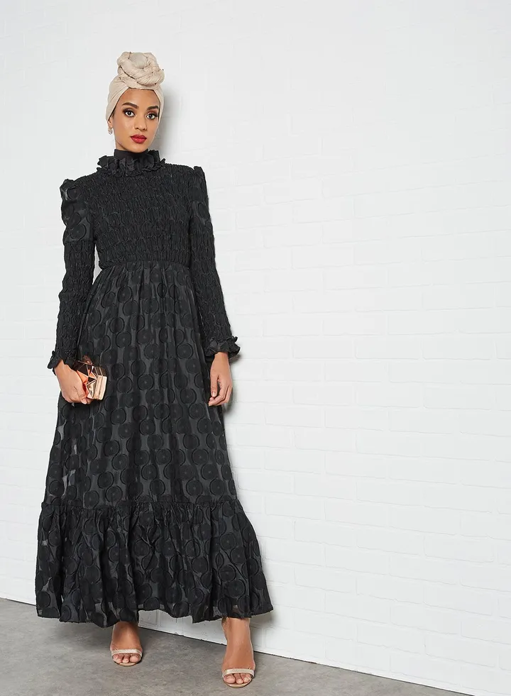 Entertain Shirring Maxi Dress Black