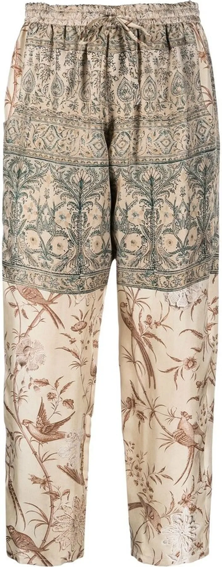 Graphic-Print Silk Cropped Trousers