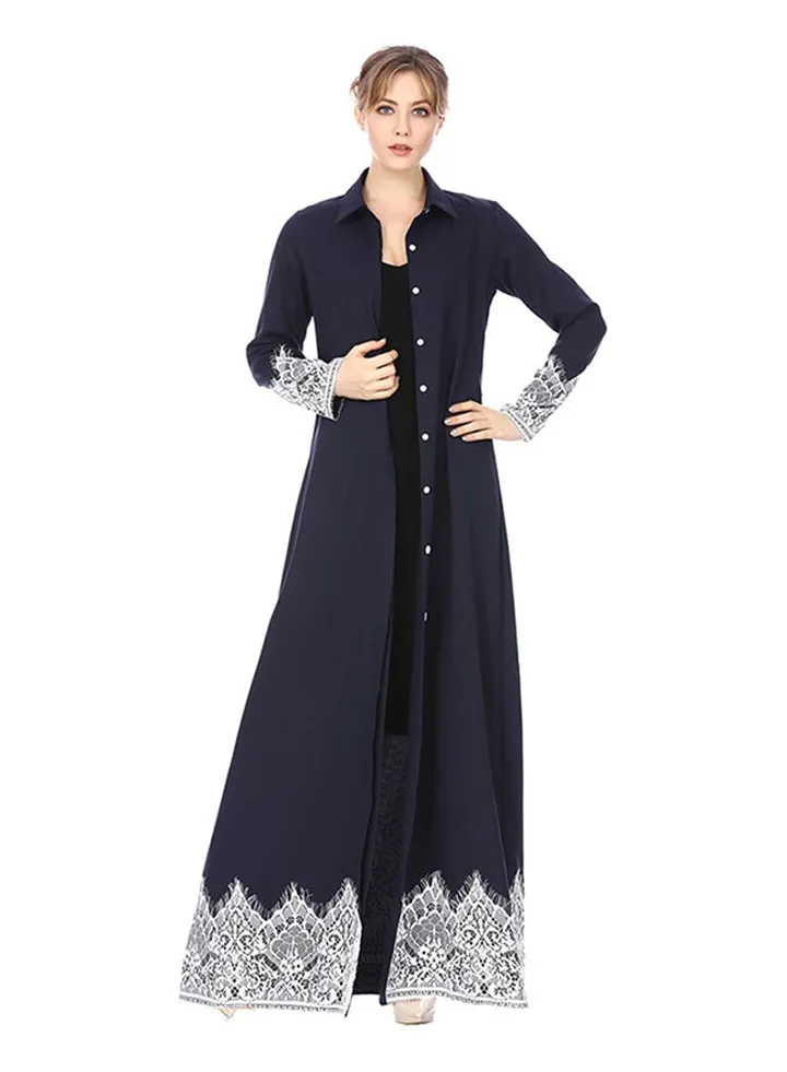 Elegant Long Sleeve Dress Navy Blue