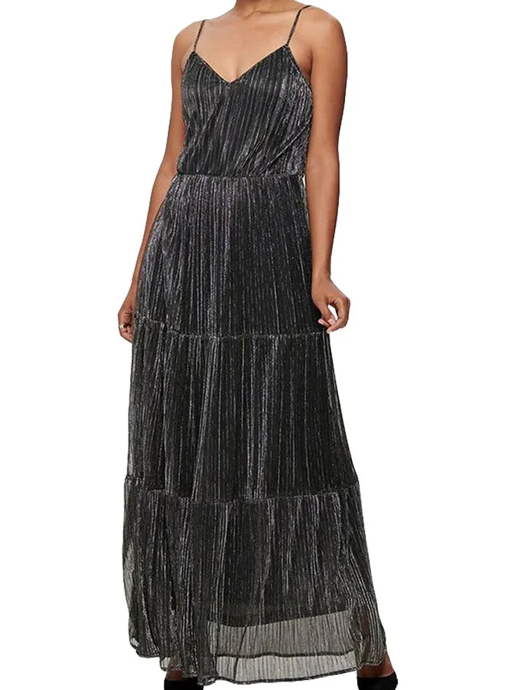 Shimmer Tiered Maxi Strap Dress Silver