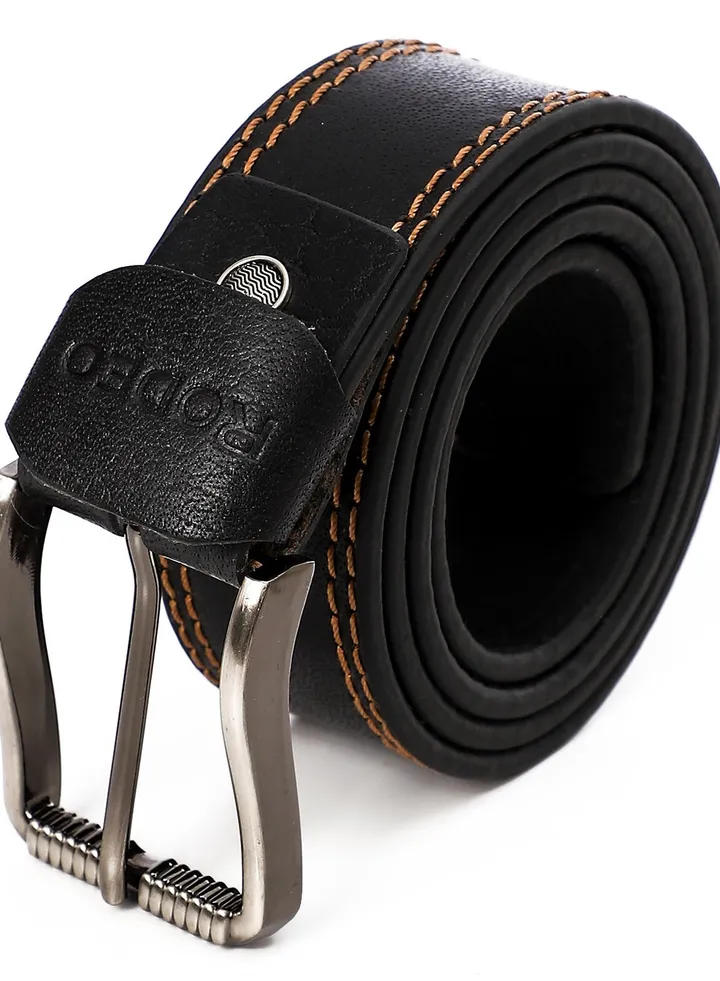 top leather (1022) brand Men's Casual Rugged Saddle Leather Belts Quarry 2 sewing Black.