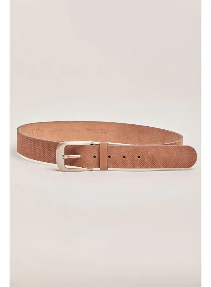Genuine Leather Belt With Textured Effect and Single Prong Buckle For Men