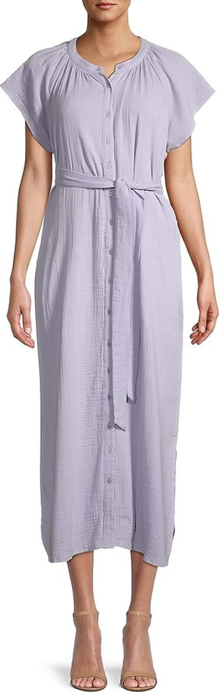 Solid-Hued Woven Midi Dress