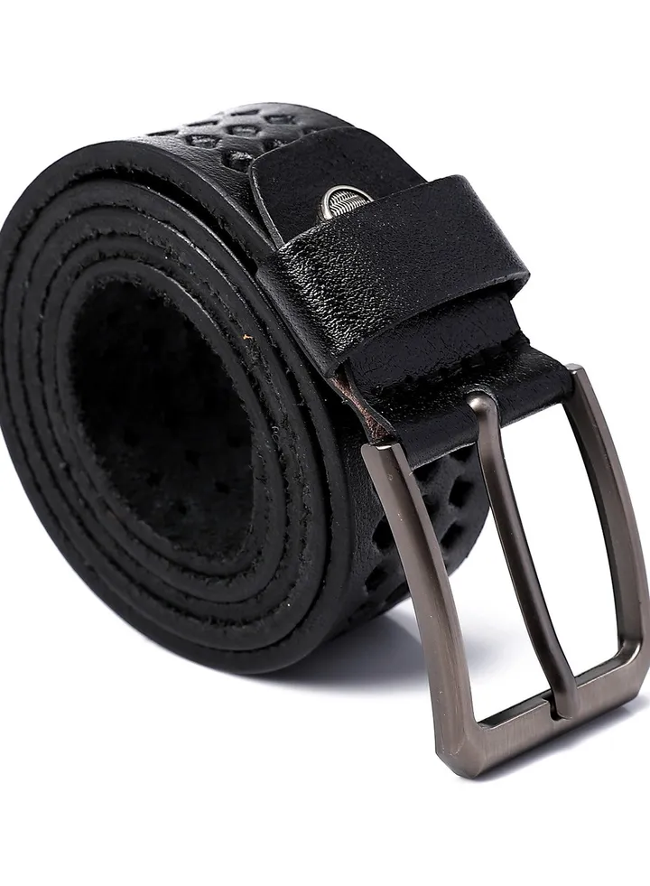 Black Perforated Leather Belt_Black