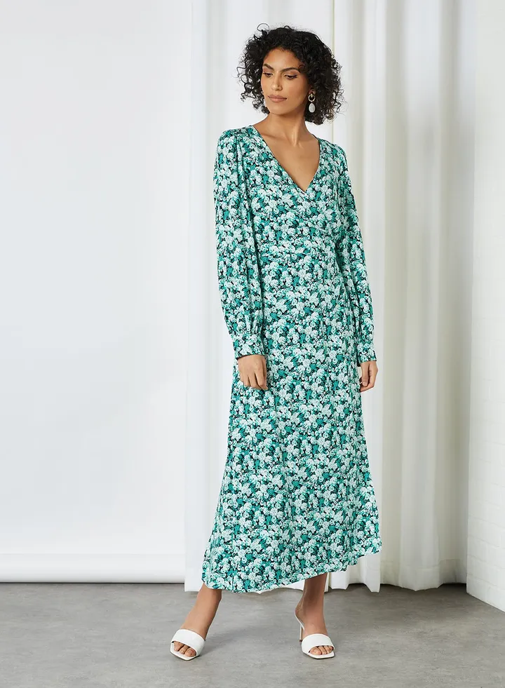 Floral Wrap Dress Black/green