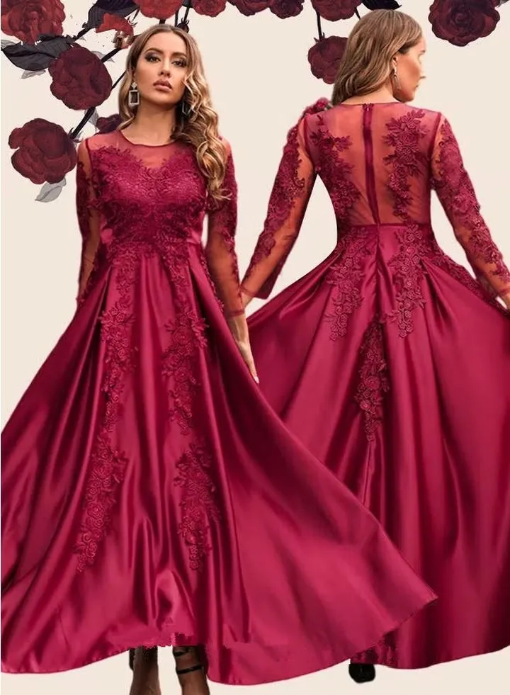 Banquet Party Wedding Dress for Women Evening Dresses Round Neck Knee-Length 3/4 Sleeve Prom Ball Gown Elegant Slim formal Dresses Bridesmaid Dress