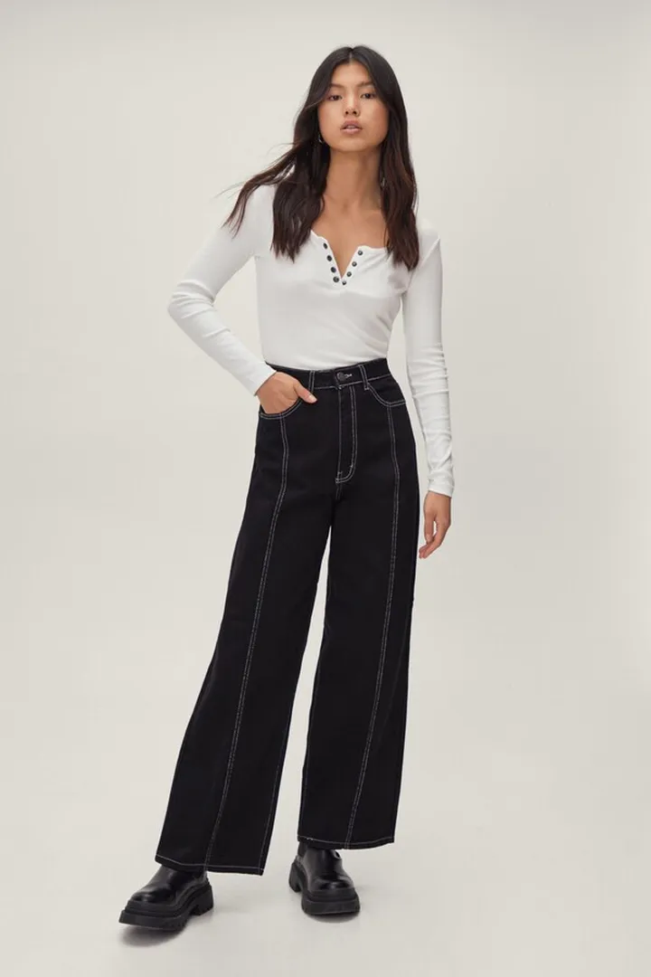 Nasty Gal Womens Organic Denim Stitch Front Wide Leg Jeans