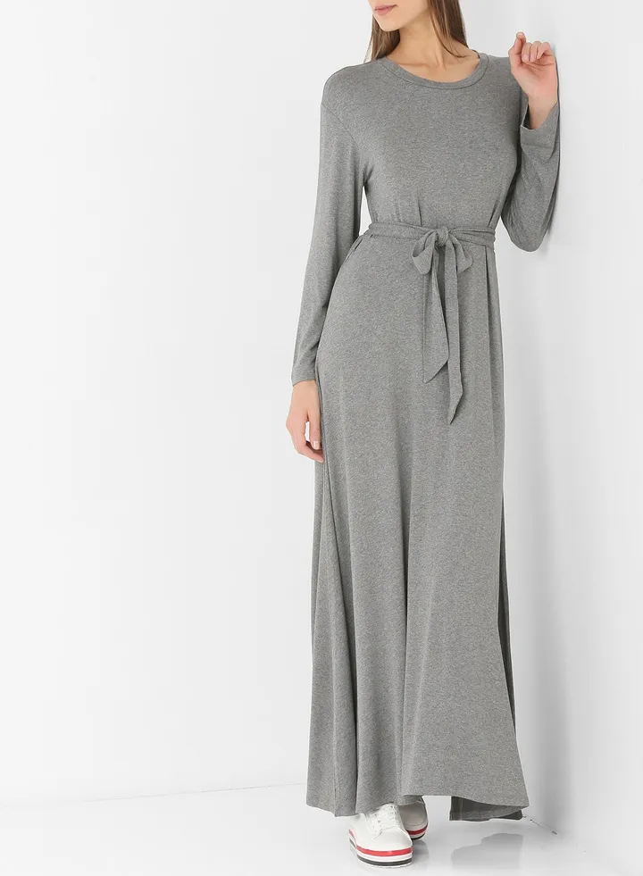 Belted Long Sleeve Dress Grey
