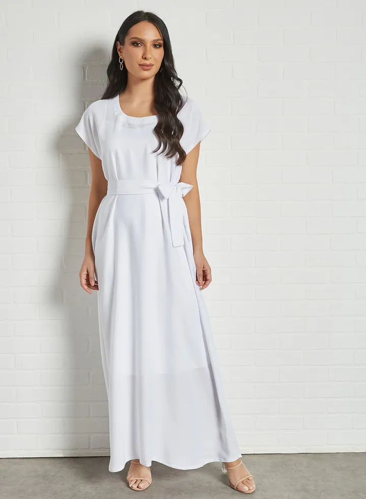 Stylish Belted Maxi Dress White