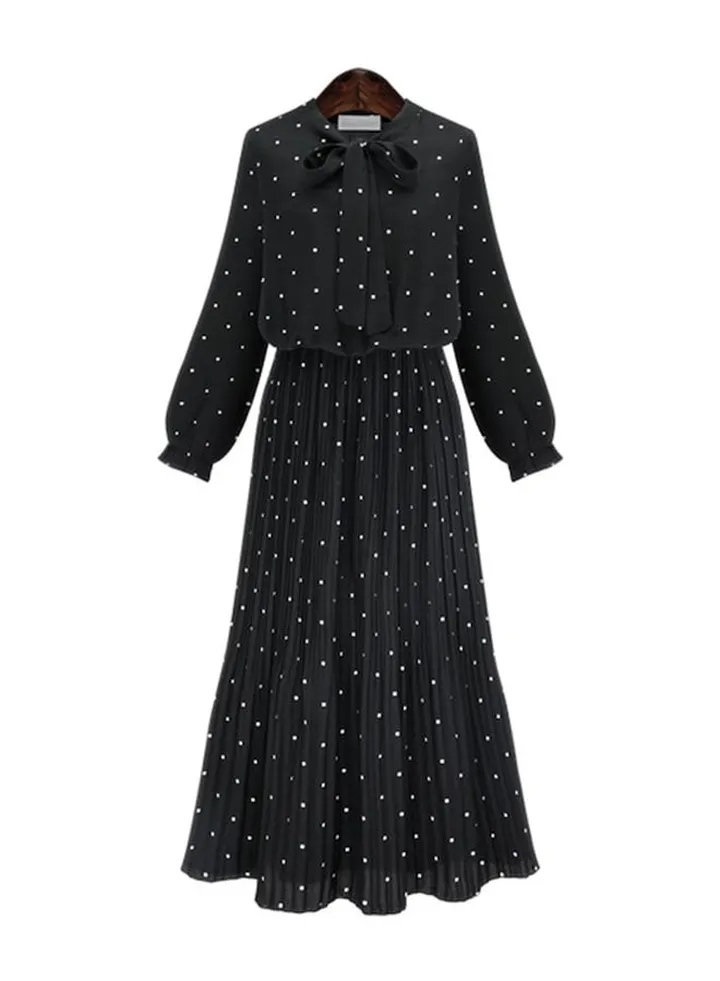Polka Dot Printed Maxi Dress Black/White