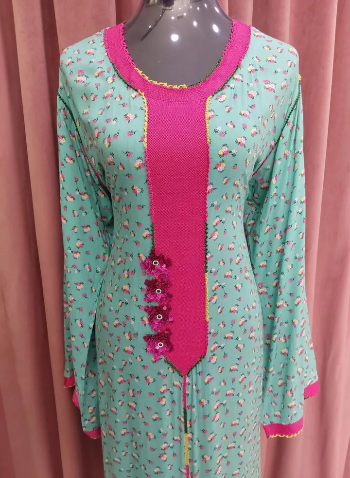 Morocco dress green with pink