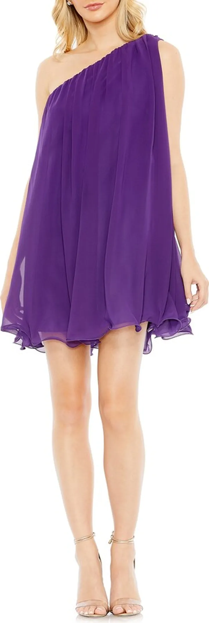 One-Shoulder Flowy Chiffon Minidress