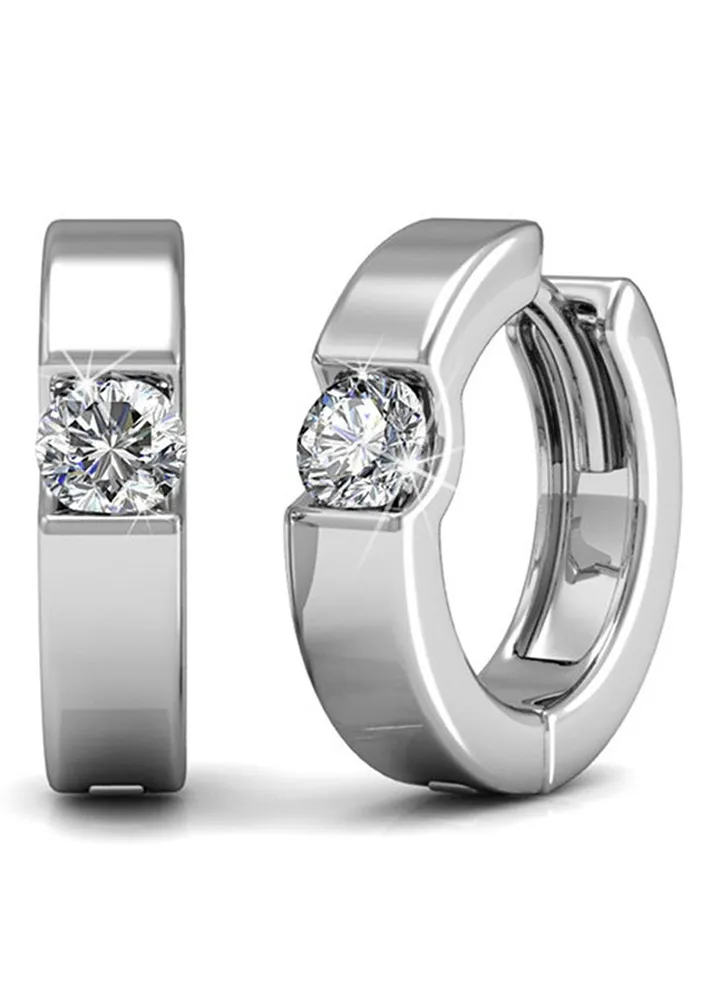 18 Karat White Gold With Swarovski Element Crystal Sparking Hoop Loop Earrings