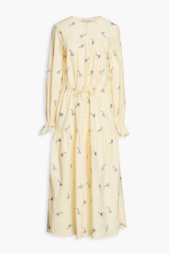 Maisie gathered embroidered woven midi dress