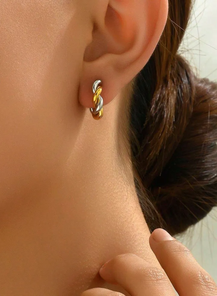 Elegant Women's Gold & Silver Stainless Steel Earrings