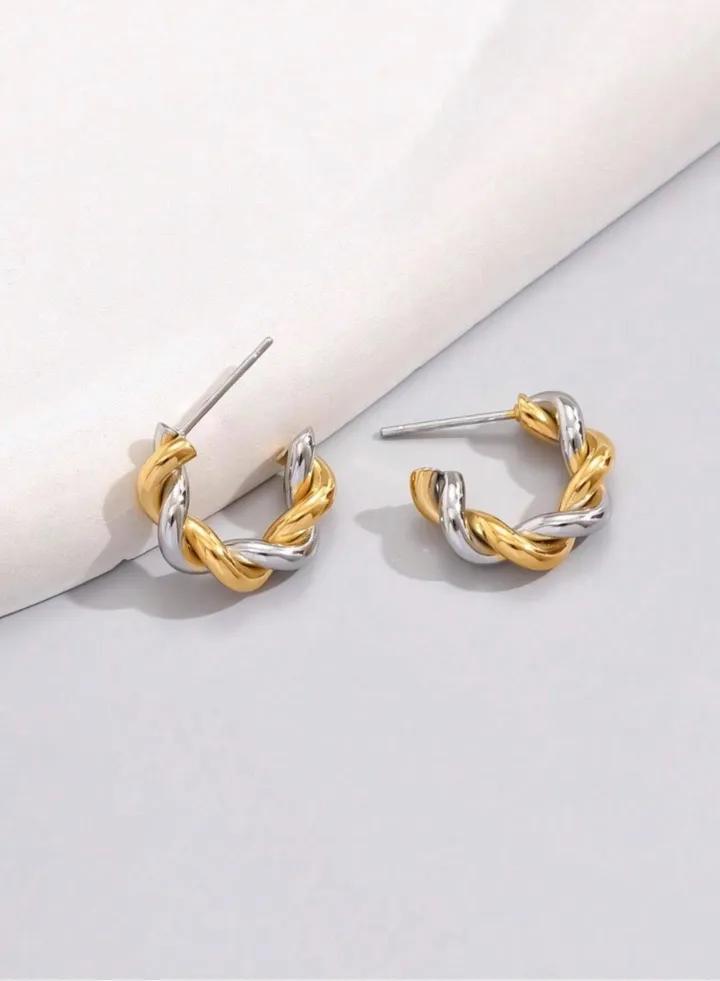 Elegant Women's Gold & Silver Stainless Steel Earrings