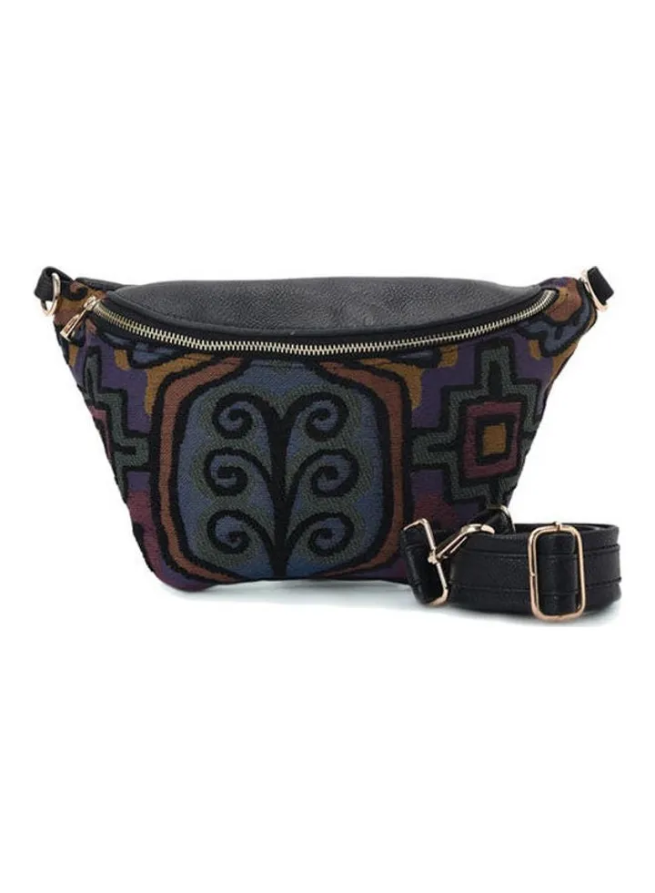 Embroidered Leather Crossbody Bag Black
