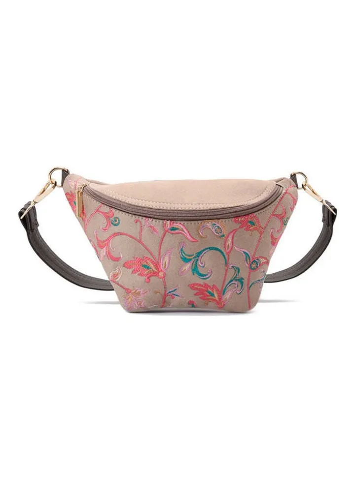 Embroidered Leather Crossbody Bag Beige