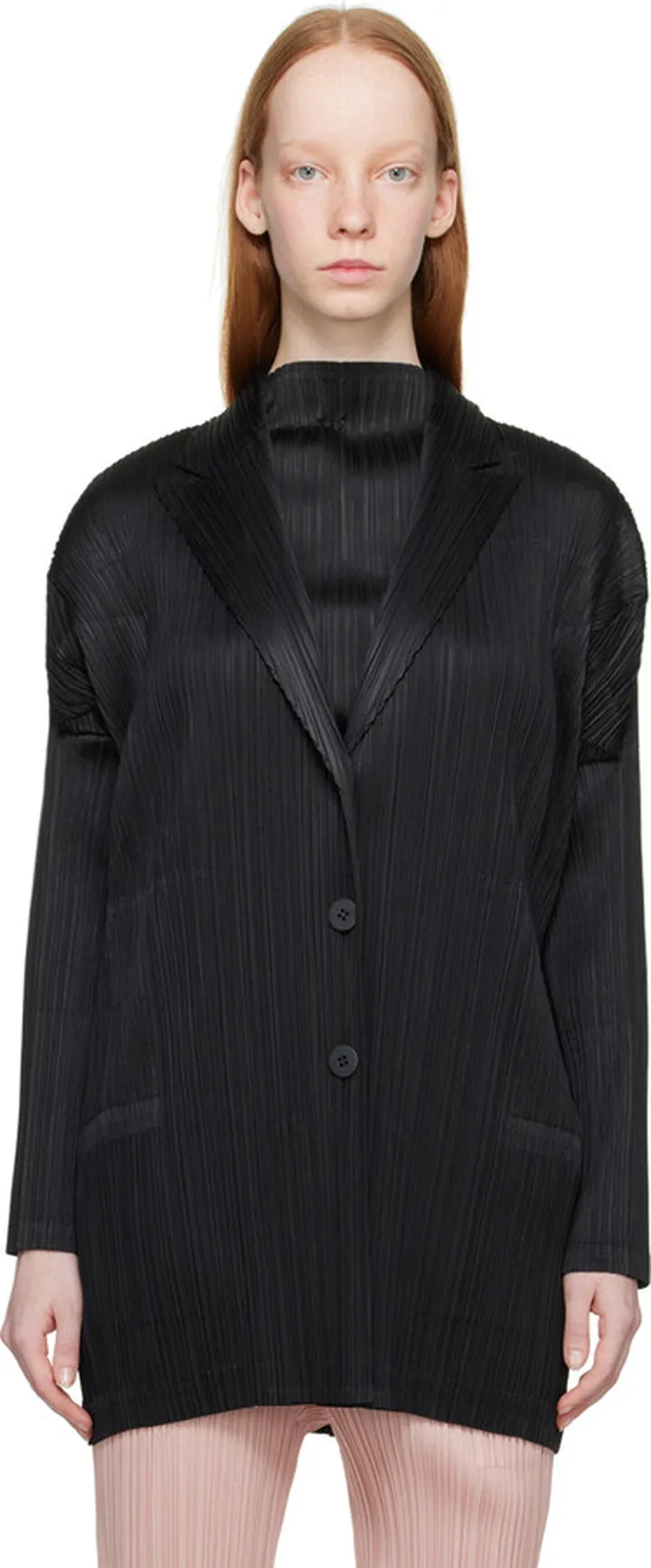 Pleats Please Issey Miyake Black Forward 1 Coat